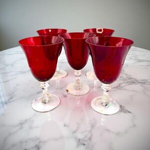 Ruby red glasses crystal stems Vintage - Wine/Champagne Vintage